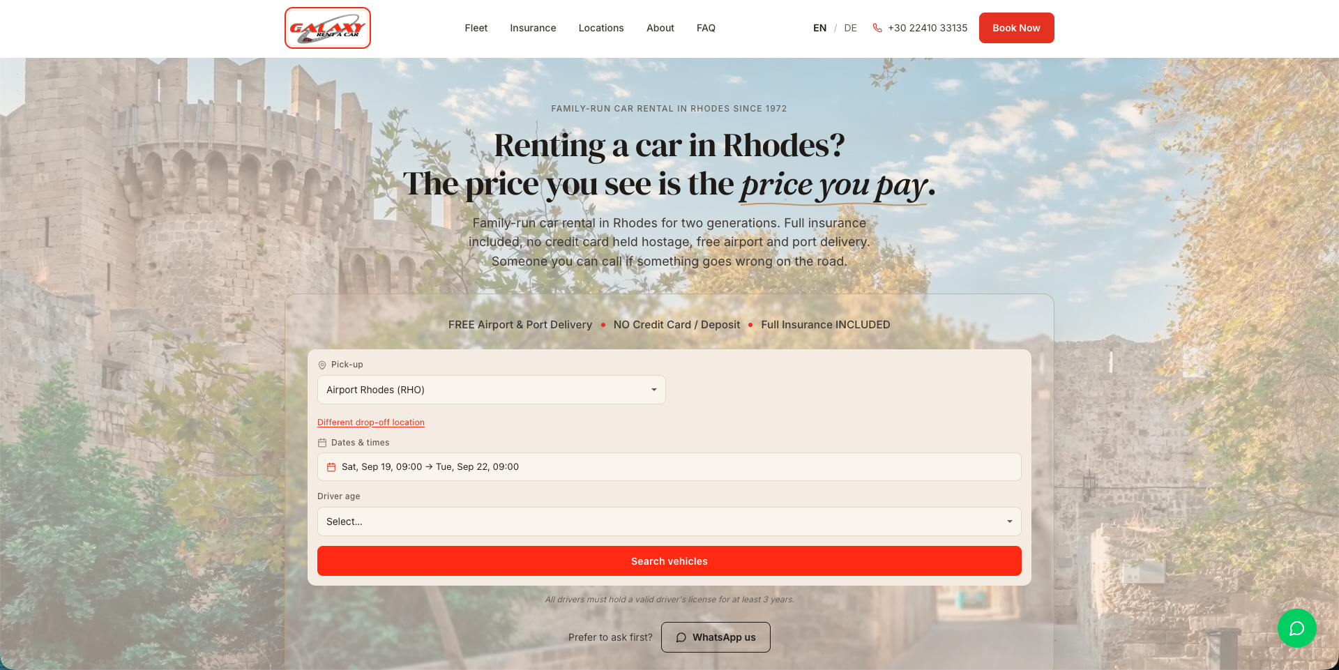 Ιστοσελίδα Galaxy Rent a Car — φτιαγμένη από τη Localle